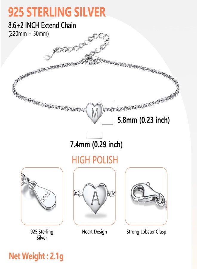 Silvora 925 Sterling Silver Initial Anklets for Women Dainty Heart Letter Anklet S925 Sterling Silver Anklet with Letter M - Image 4